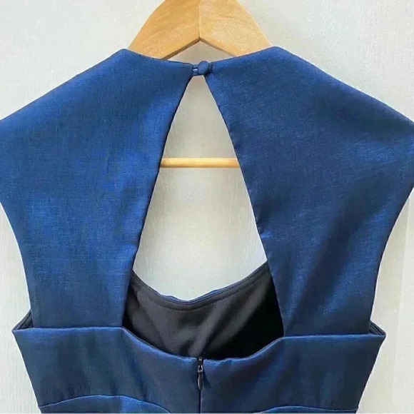 BA Nites Cocktail Party Dress Evening Bodycon Midi Ruched Blue Satin Size 4 - Picture 11 of 16